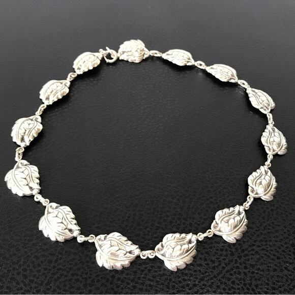 Vintage Danecraft 925 Sterling Silver Double Leaf Necklace 15.5" - Picture 16 of 16
